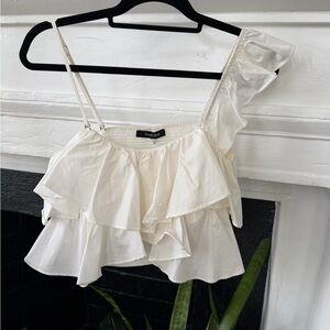 Stylish White Ruffled One-Shoulder Blouse